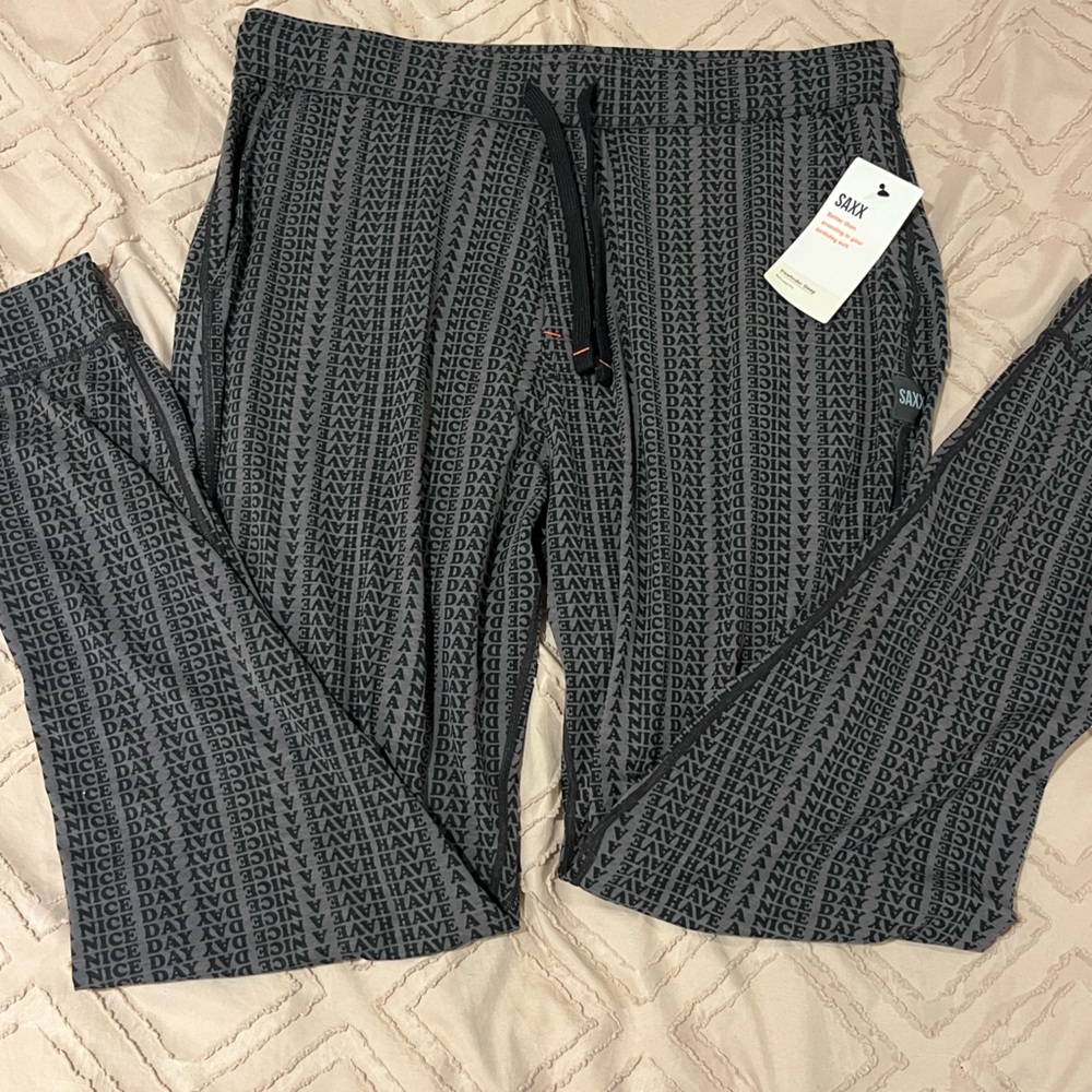 Saxx Black and Gray Text Patterned Pajamas Have A Nice Day